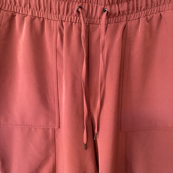Mondetta Size L High-Rise Ankle Pants Pink, Wide Leg Textured Drawstring - Picture 3 of 8
